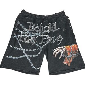 Switch Behold The Fate Graphic Sweat Shorts Washed Black Rhinestone Mens 3XL